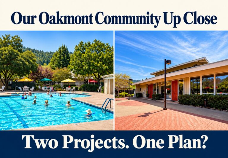 Photos of Oakmont central pool and Berger Auditorium